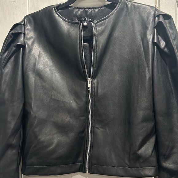 FBZ Black Faux Leather Jacket, Girls Size Large - Picture 2 of 12